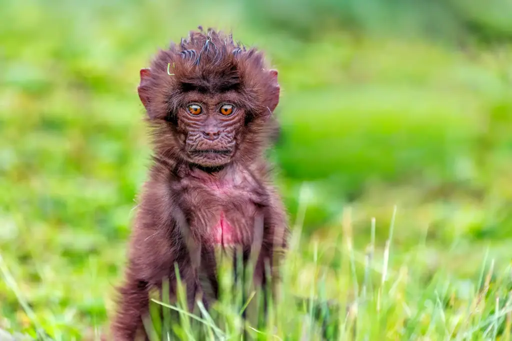 Ein Gelada-Baby wurde fotografiert auf einer Fotoreise von Benny Rebel in Äthiopien.
